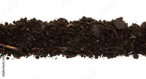 Humus soil bottom border pile isolated on a white background for agricultural use