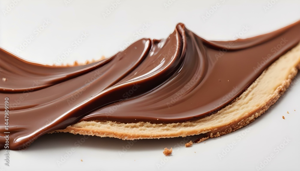 Close-up of a slice of bread generously spread with smooth, rich chocolate.