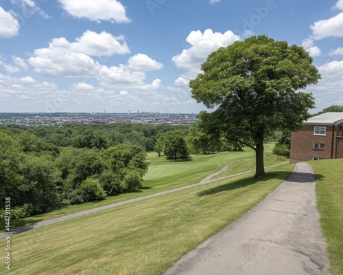 Wallpaper Mural Expansive park, solitary tree, distant city skyline - single tree city skyline Torontodigital.ca