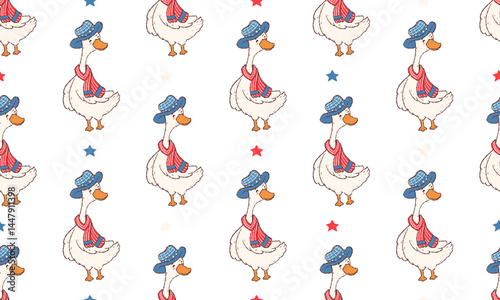 seamless pattern cute patriotic goose in happy Independence Day
