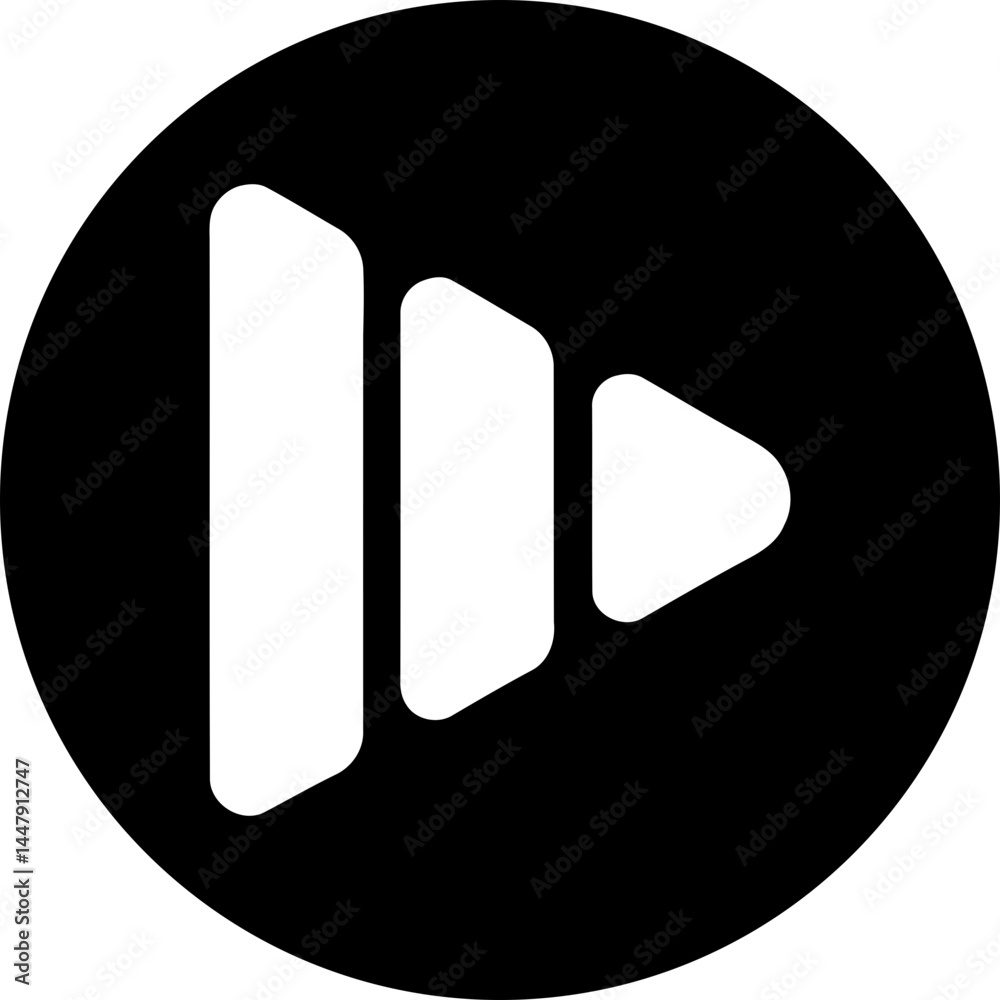 Play Button Icon in Black Circle, Media Control Symbol on Black Background Play Button Icon in Black Circle, Media Control Symbol on Black Background