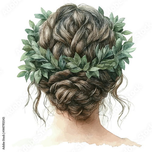 illustration of Greek Nymph Daphne Turning Into A Laurel Tree, watercolor vector, isolated on a white background.