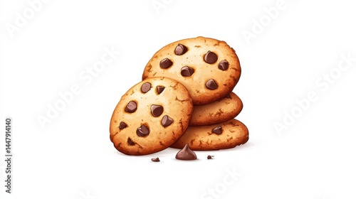 Pixel Art Stack of Golden Brown Chocolate Chip Cookies on White