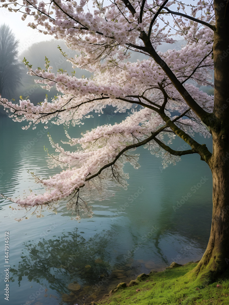 sfondo di albero di ciliegio in fiore, foglie delicate, petali nell' acqua bassa, foglie colorate, luce naturale, petali che cadono nell'acqua limpida, sfondo di albero di ciliegio in fiore, foglie delicate, petali nell' acqua bassa, foglie colorate, luce naturale, petali che cadono nell'acqua limpida,