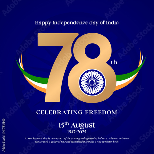 78th year of India Independence Day, 15 August vector illustration.