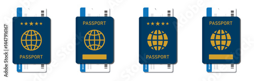 Passport book and plane ticket icon, vector illustration