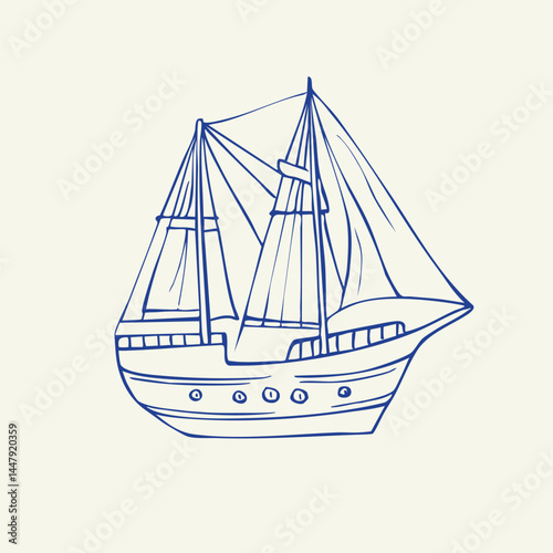 The Ship doodle line sketch isolated element