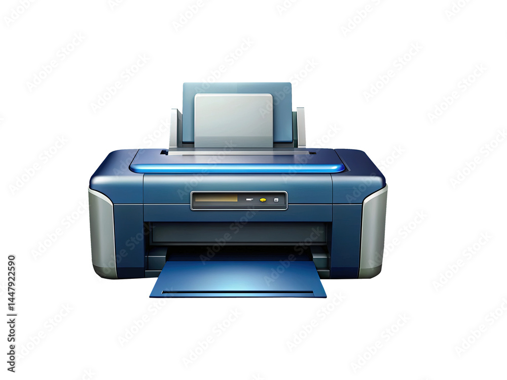 A high resolution image of a blue and silver modern printer A high resolution image of a blue and silver modern printer