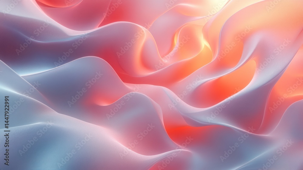 Obraz premium Abstract flowing waves of pastel pink, orange, and white.