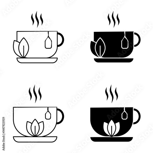 Herbal tea icon set. Herbal tea vector icon in line design for web design, logo and mobile app. Symbol of Herbal tea on white background. Vector illustration.