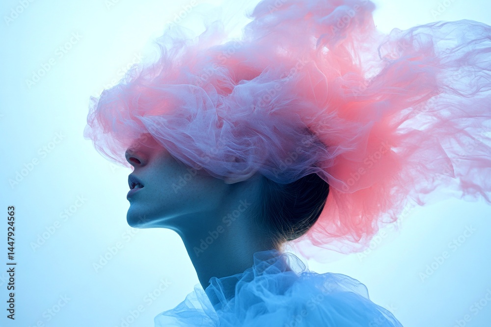 Metaphorical parkinson's disease feelings of a mental illusion. Hallucination - due to parkinson's disease: abstract image of human state. Dreamlike perception. Brain fog. Psychiatric condition.