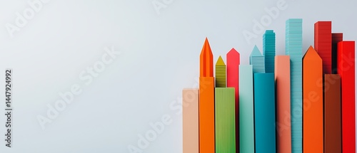 Colorful blocks of varying heights create a playful, abstract skyline on a light background