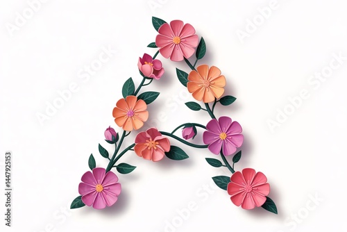 Floral Initial A: A beautifully crafted letter 'A' adorned with vibrant flowers and lush greenery, showcasing a stunning blend of nature and artistry.