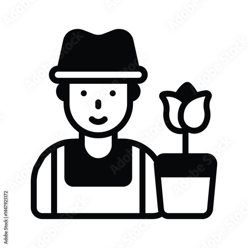 A well designed glyph showing male florist with potted plant