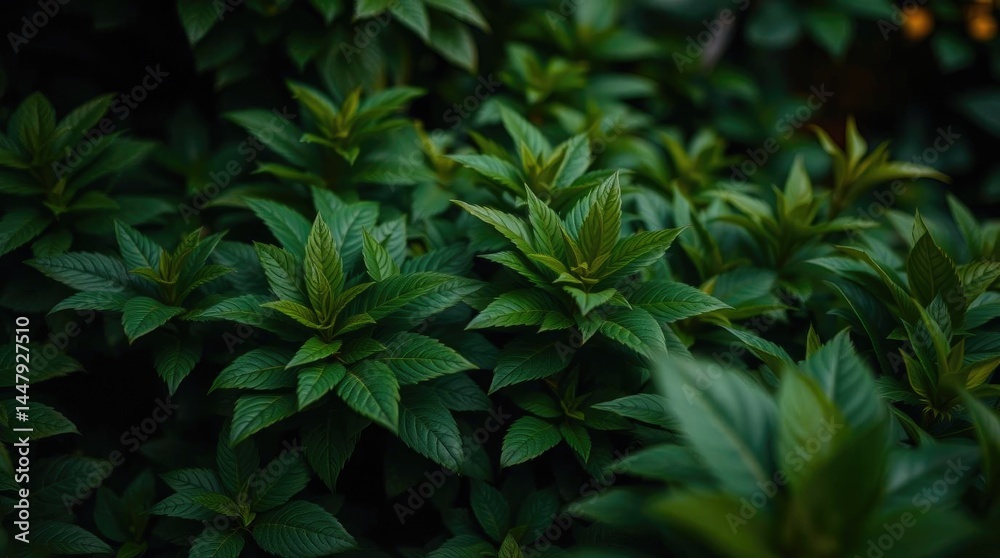 Fototapeta premium Lush Green Foliage: A Dark, Moody Botanical Study
