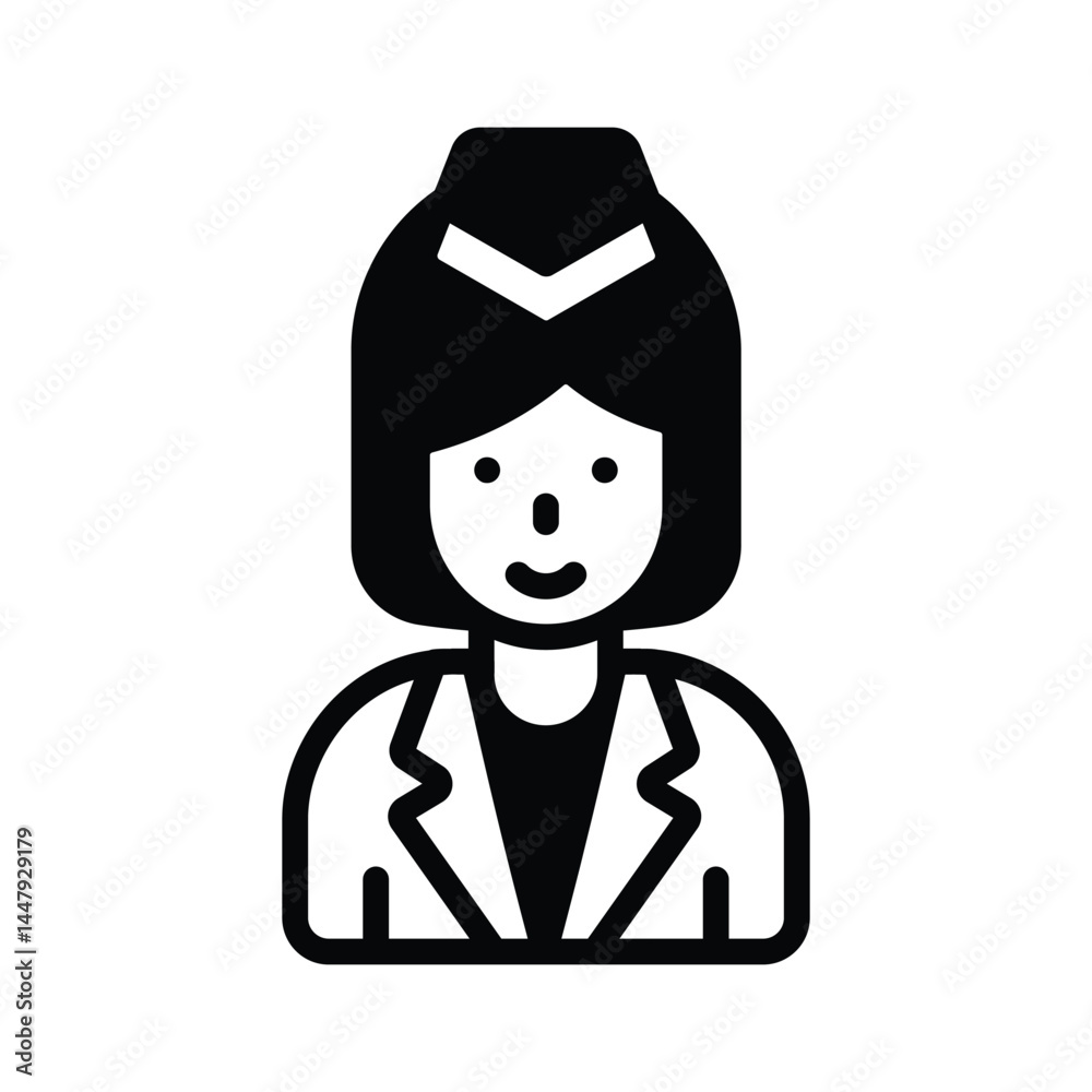 Easy to edit glyph icon showing air hostess profile Easy to edit glyph icon showing air hostess profile
