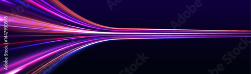 Luminous bright background. High speed effect motion blur night lights blue and red. Abstract neon light rays background.	