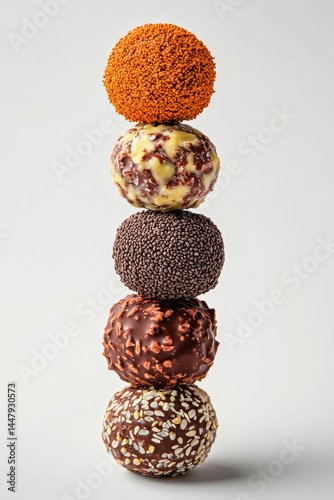 Delicious vegan chocolate truffles stacked in vibrant colors