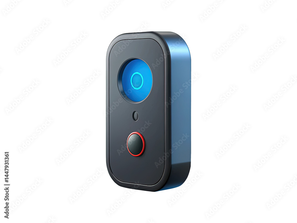 A modern black smart home device with a glowing blue light circle A modern black smart home device with a glowing blue light circle