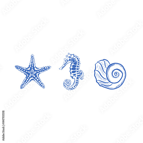 A hand-drawn nautical clipart collection