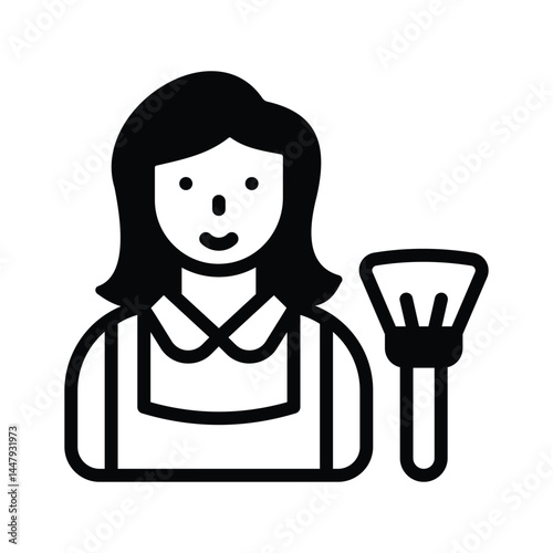 A well crafted glyph style icon of maid with broom