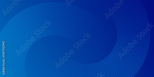 Abstract blue glowing geometric lines on dark blue background. Modern shiny blue circle lines pattern. Futuristic technology concept. Suit for cover, poster modern.