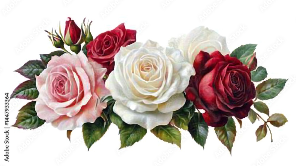 Naklejka premium Elegant Bouquet of Roses: A Stunning Display of Pink, White, and Red Roses