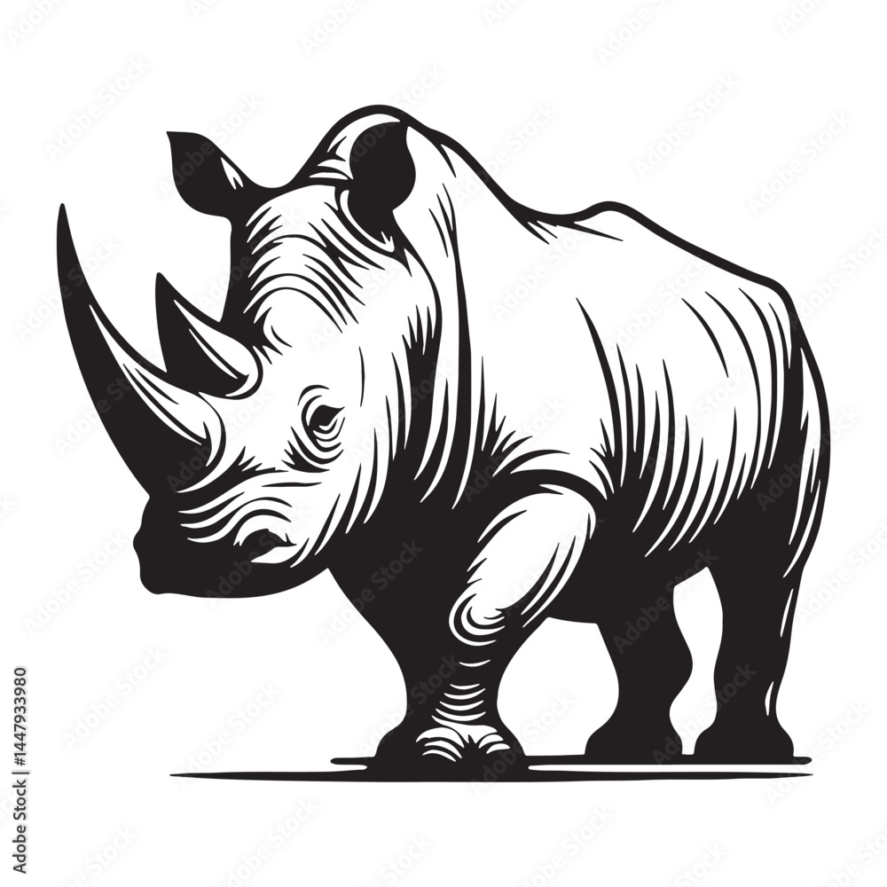 Obraz premium Artistic rhinoceros silhouette vector ideal for modern design formats – rhinoceros silhouette – rhinoceros vector – rhinoceros illustration – silhouette of rhinoceros