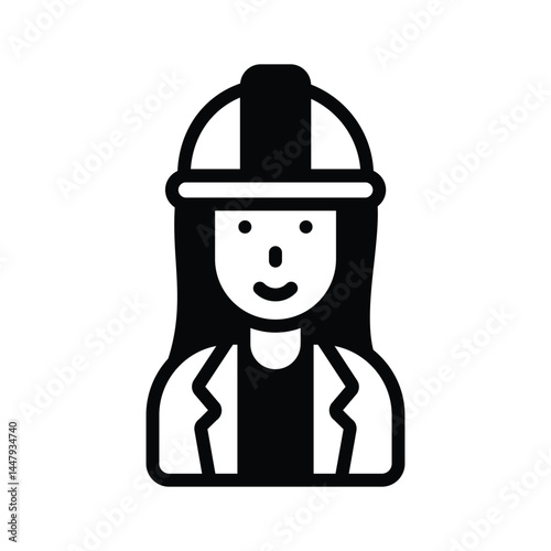 Easy to edit glyph icon depicting female engineer character