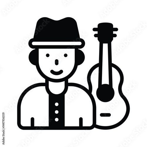 Catch a sight of this trendy glyph icon of musician with guitar