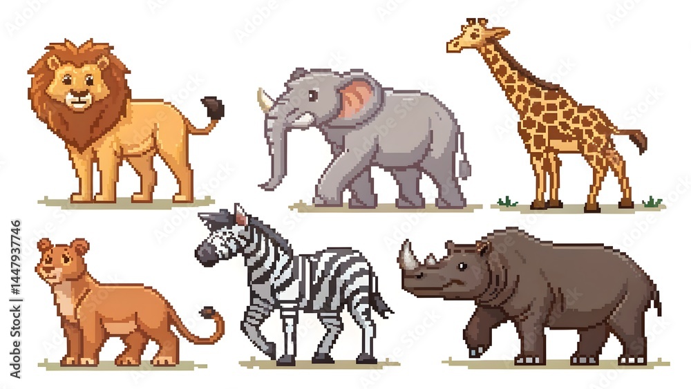Pixelated Safari: A Retro Collection of Iconic African Wildlife Characters Pixelated Safari: A Retro Collection of Iconic African Wildlife Characters