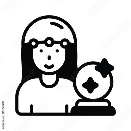 Check this trendy glyph style icon of female astrologist