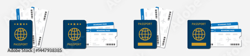 Passport book and plane ticket icon, vector illustration