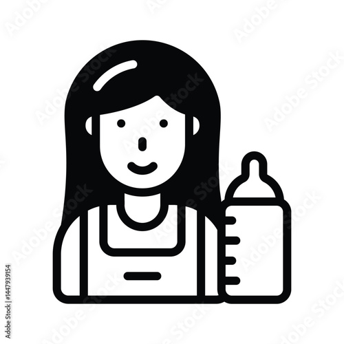 Download our premium glyph style icon of babysitter with milk bottle