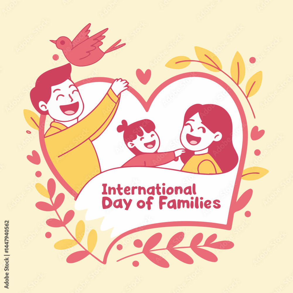 Fototapeta premium International Day of Families 2025 Illustration – May 15 Happy Family Banner Design, Global Togetherness and Support Vector, Parents and Kids Celebration Poster