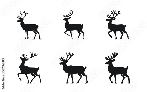 Collection Of Silhouette Deer Vectors With Antlers For Christmas Designs