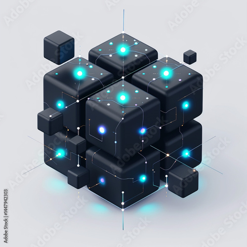 3D White Cube Business Model Concept, Modern Corporate Design, Minimalist Infographic Element, Clean Presentation Layout, Abstract Data Visualization