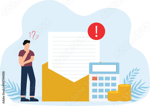 Reading letters from the collection agency and carrying debt, Mails letters or communication concept,
