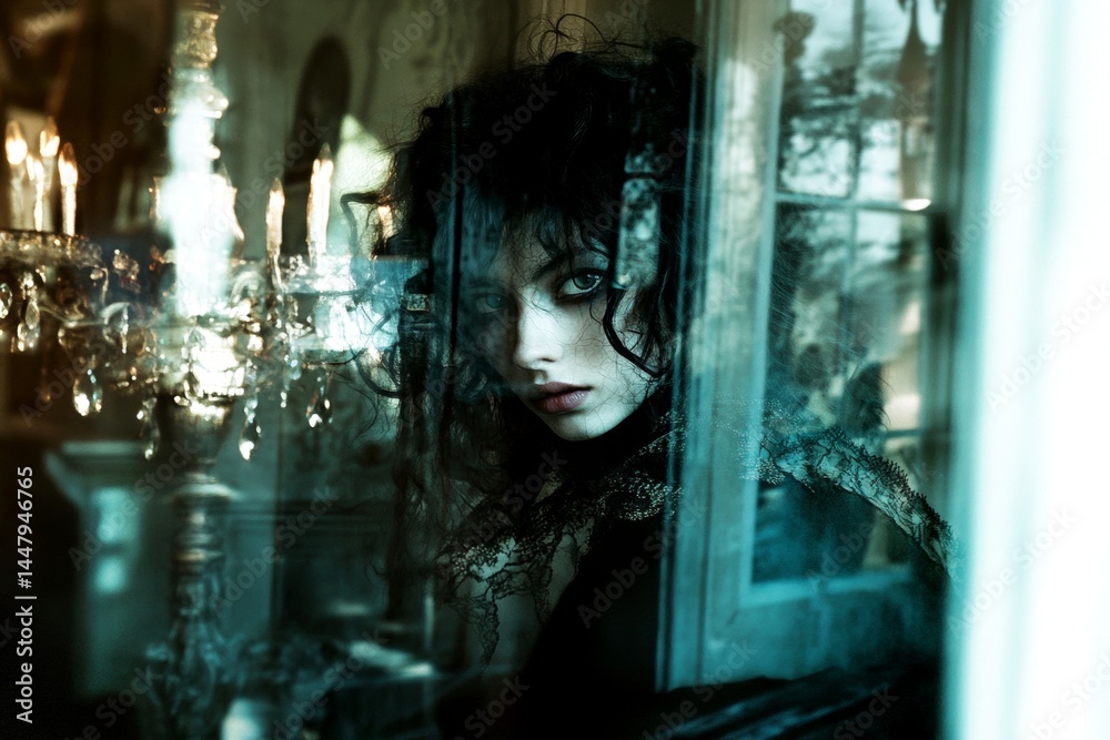 Horror sleep. Haunted house - nightmares, bad dreams: abstract image of well-being. Spine-chilling dream. Shadow figures. Metaphorical haunted house awareness of fear and despair. Sleep tra.