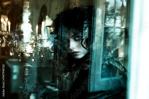 Obraz na płótnie Horror sleep. Haunted house - nightmares, bad dreams: abstract image of well-being. Spine-chilling dream. Shadow figures. Metaphorical haunted house awareness of fear and despair. Sleep tra. w salonie