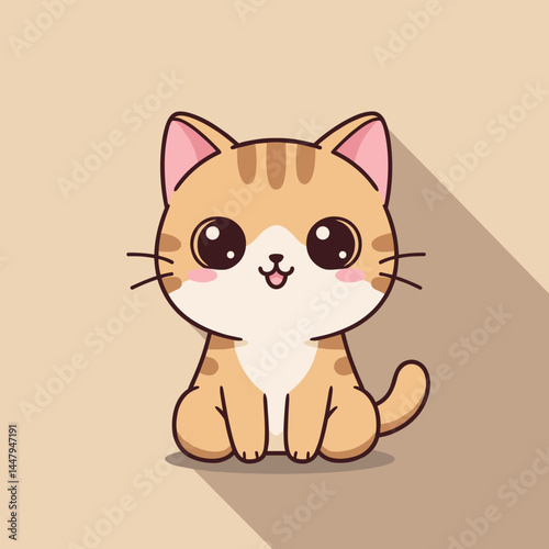 Cute cartoon cat illustration with big eyes in a simple style  