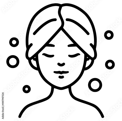 Woman relaxing with towel on head, enjoying a spa-like atmosphere with bubbles and water droplets, self-care, wellness, bath time, and rejuvenation, beauty, spa treatments, and relaxation visuals.
