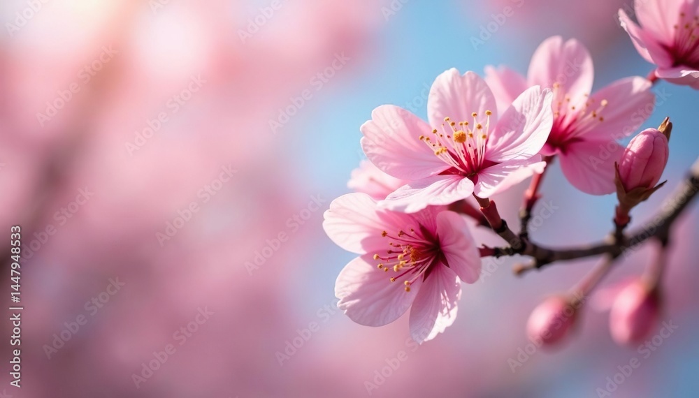 Obraz premium Delicate pink sakura blossoms, full bloom, soft petals , wallpaper, print, romantic