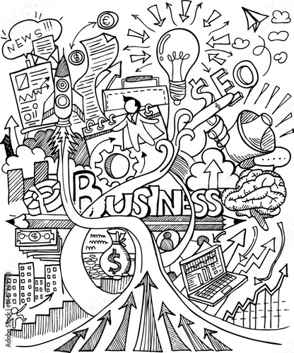 Hand Drawn Business background,Doodles vector illustration.