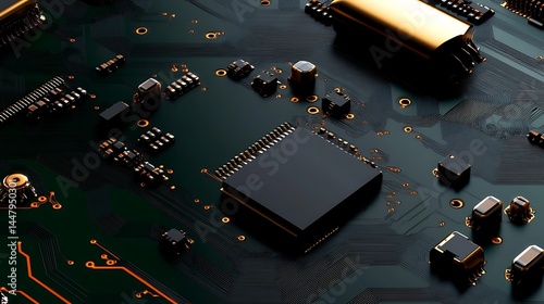 Close-up of a Circuit Board with Gold Accents