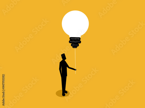 Business Tips, Businessman Holding Balloons Light Bulb Idea
