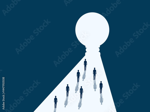 Hope,Success ,Business group walk towards light bulb
