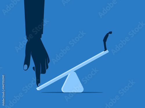 Manager Hand Pushes Businessman Seesaw Up