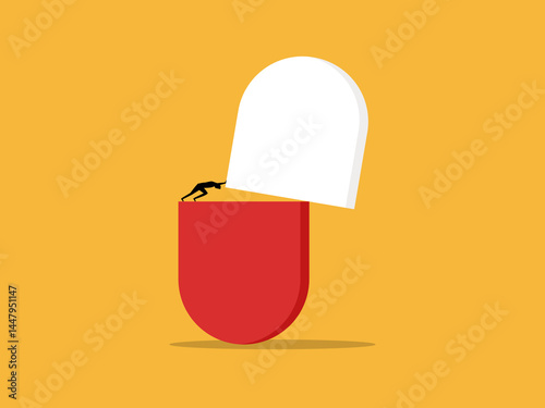 Use stimulant, Businessman opens medicine capsule