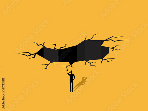 Businessman thinking at the big trap hole